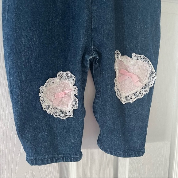 Hopscotch Vintage Denim Overalls 24 months lace hearts - Picture 2 of 7